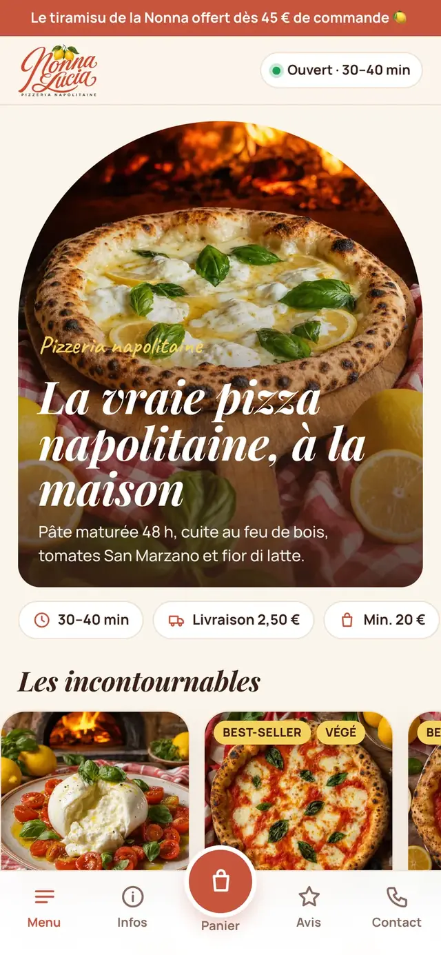 L'application de commande de la pizzeria Nonna Lucia