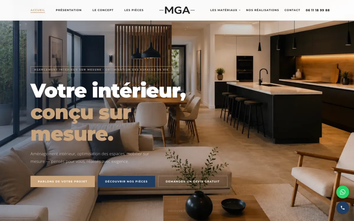 Site de MGA Agencement, réalisé par Studio Atlas