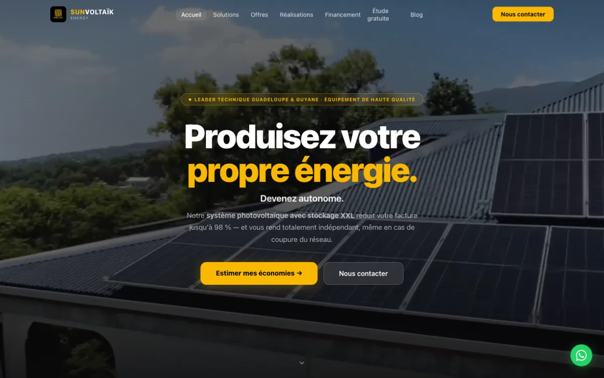 Site de Sun Voltaïk Energy, réalisé par Studio Atlas